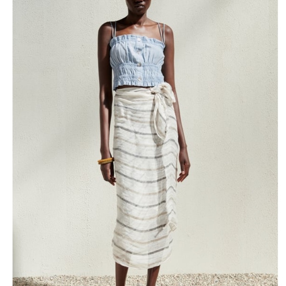 Zara blue linen crop tank